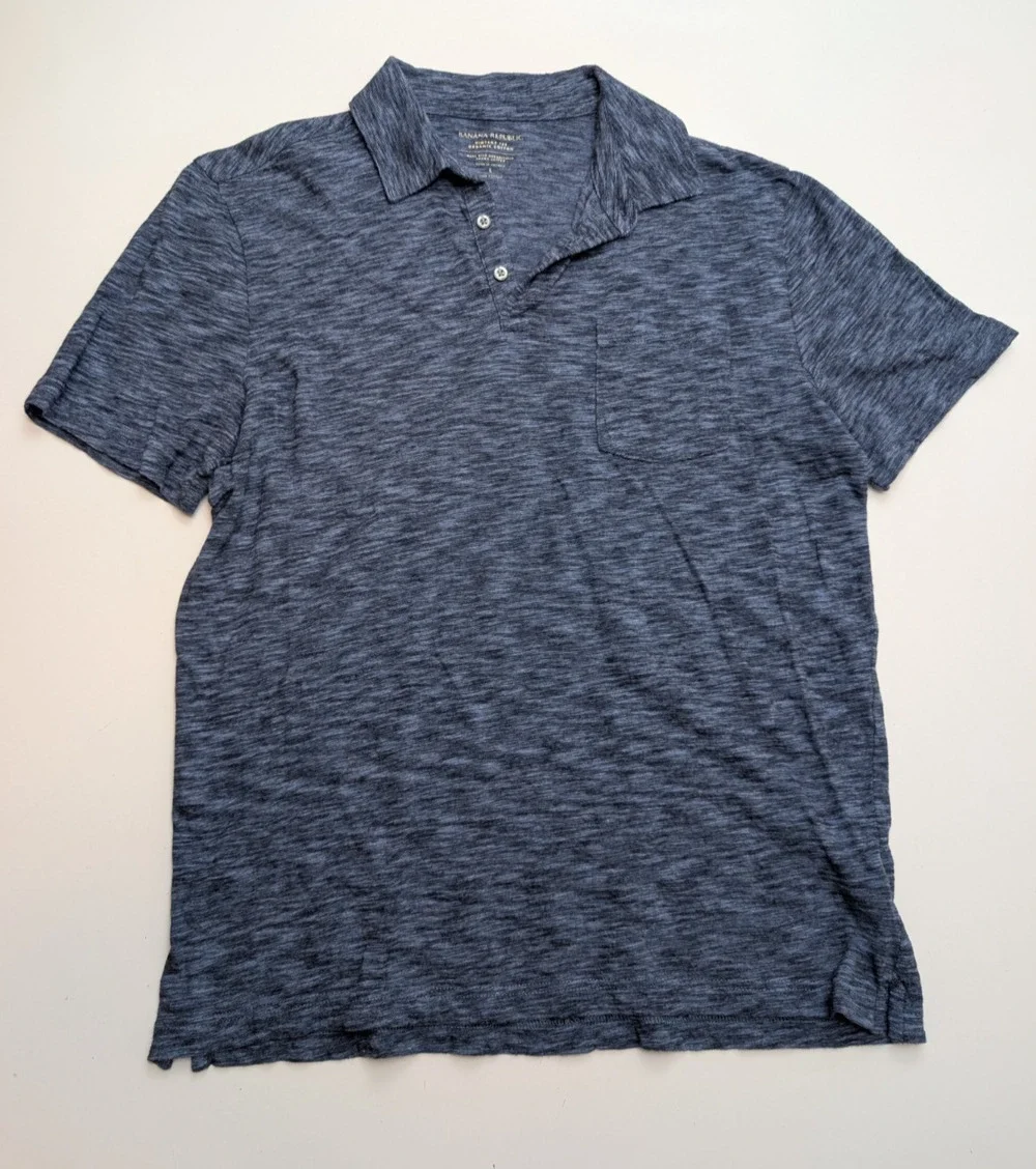 Banana Republic THE VINTAGE T Men Polo T Shirt L Heathered Blue Short Sleeve